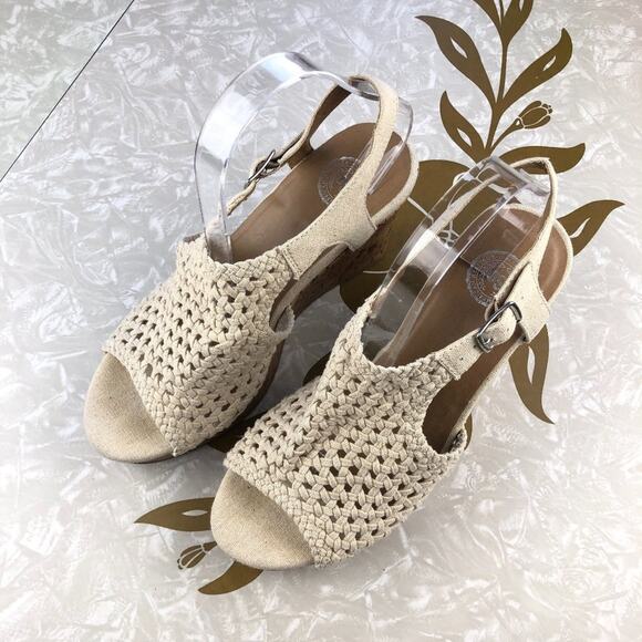 SO Natural Cream Tan Perch Basket Woven Cork Wedge Strappy Heel Sandal Shoes - Picture 11 of 11